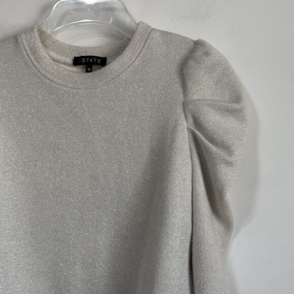 1.State Knit Top Sweater XS Draped Shoulder Cream Sparkle Long Sleeve Trendy - Picture 3 of 10